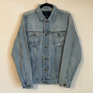 GAP Light Wash Distressed Denim Trucker Jacket